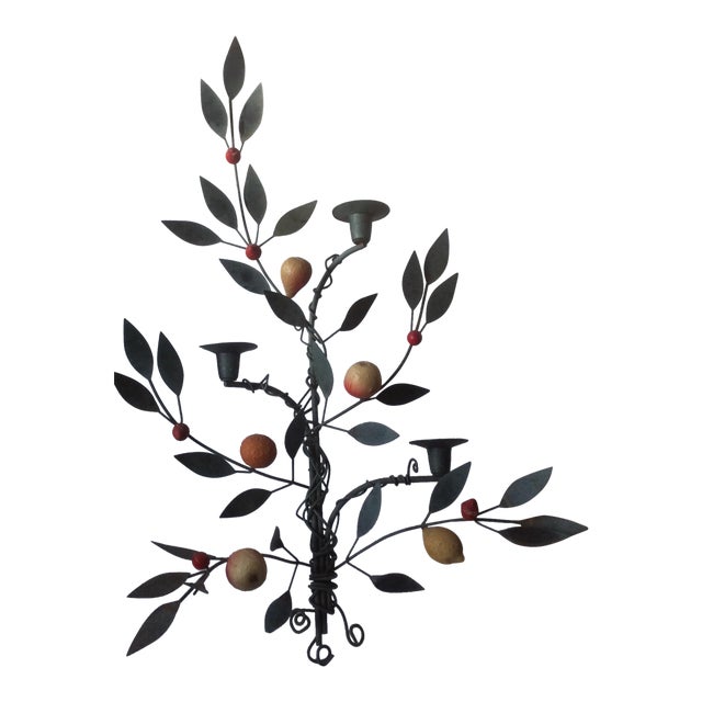 Painted Tole Candle Wall Sconce With Fruits Chairish