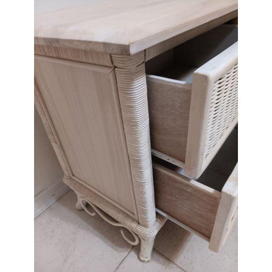 1980s 1980s Nightstand Whitewash Wood Wicker Metal Detail Coastal Style For Sale - Image 5 of 7