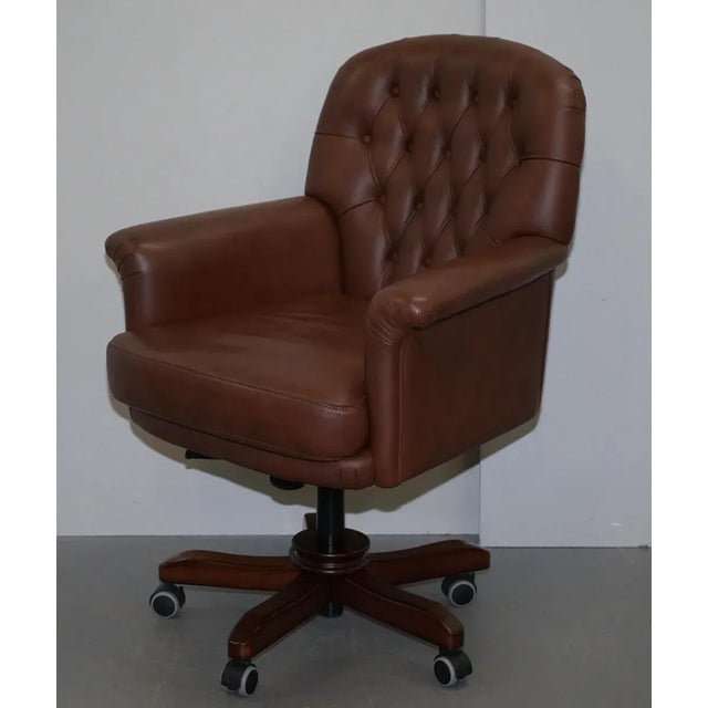 Brown Leather Chesterfield Captain's Armchair For Sale - Image 13 of 14