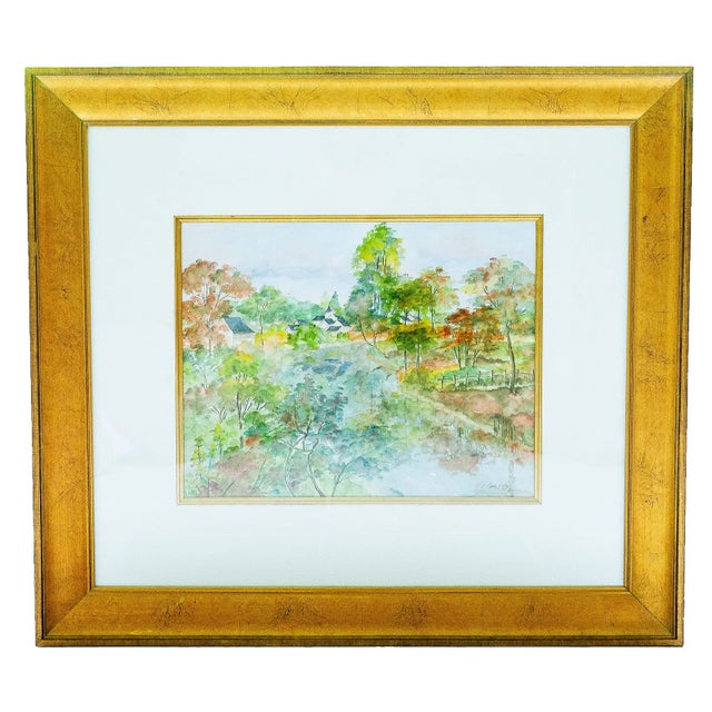 Countryside Landscape is an original watercolor on paper by Mc Boisson, likely created in the late 20th century. The...