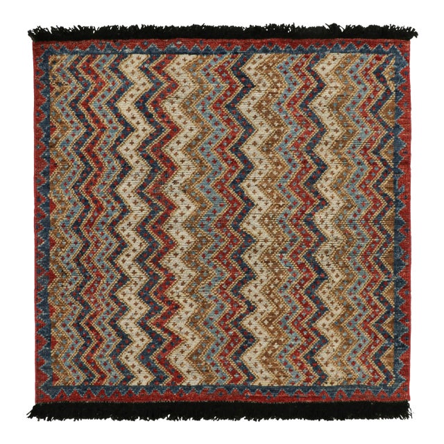 2010s Rug & Kilim’s Antique Tribal Style Rug in Red, Blue, Brown & White Patterns For Sale
