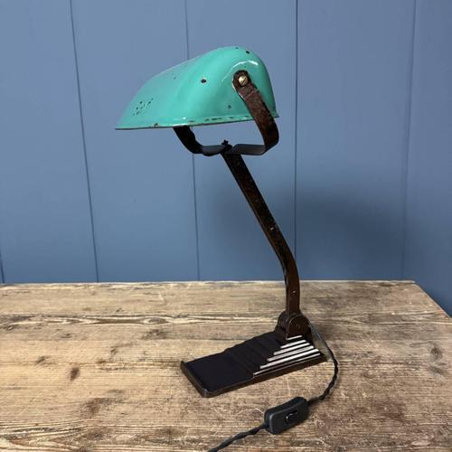 Banker's Lamp withTurquoise Enamel Shade from Erpé, 1930s For Sale - Image 4 of 18