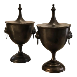 Vintage Regency Style Chestnut Urn With Lion Head Ring Handles ~ a Pair