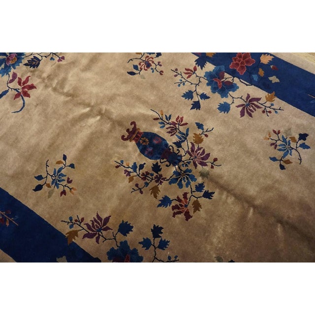 1920s 1920s Tan Sand Floral Vase Antique Chinese Art Deco Carpet 5' X 7'10" Woven Rug For Sale - Image 5 of 8