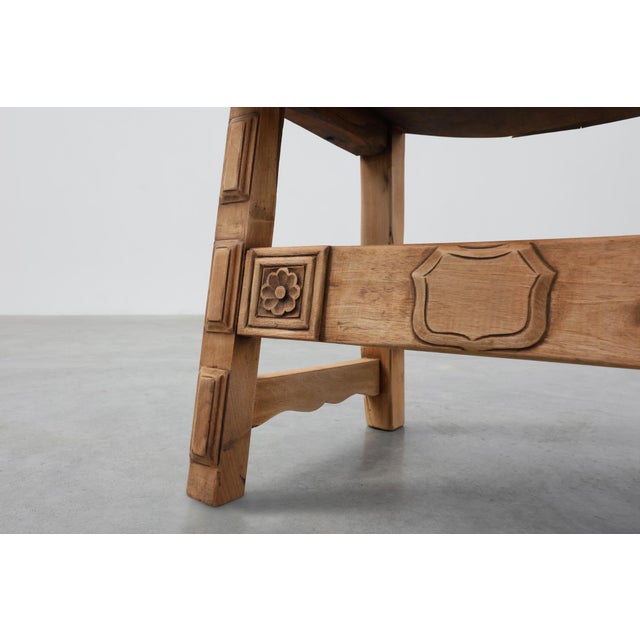 Brutalist Armchair with Carved Rosettes and Nailed Wooden Seat, Spain, 1950s For Sale - Image 10 of 16