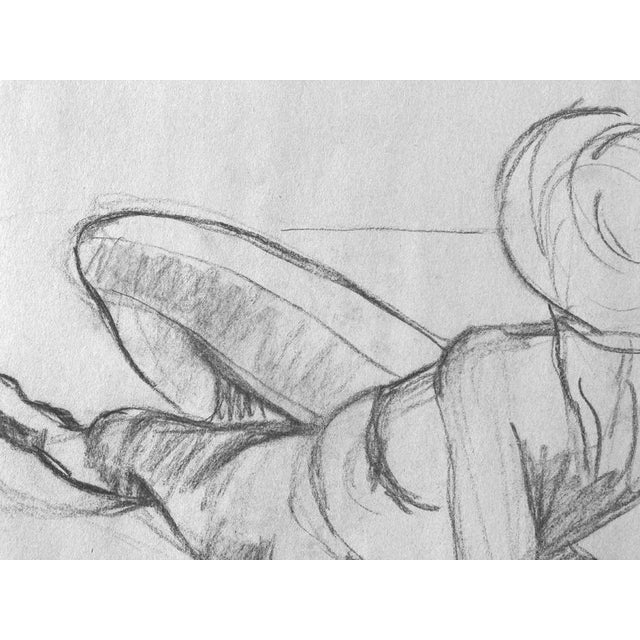 Quick figurative charcoal drawing from life on off white 24" x 18" newsprint paper. Easy, summery scene in black, white...