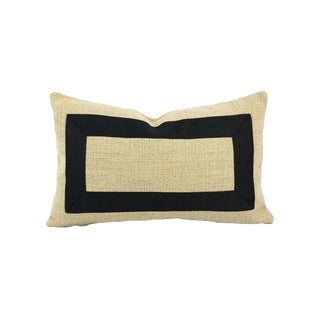 Rustic Pindler Cheminer in Natural With Black Square Ribbon Embellished Lumbar Pillow Cover - 12" X 20" For Sale
