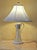 Hollywood Regency Vintage Crystal Decanter Lamp With Marble Base and White Bell Shade For Sale - Image 3 of 18