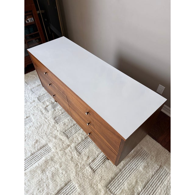 Mid 20th Century Vintage Mid Century MCM Walnut 6-Drawer Dresser With White Laminate Top For Sale - Image 5 of 13