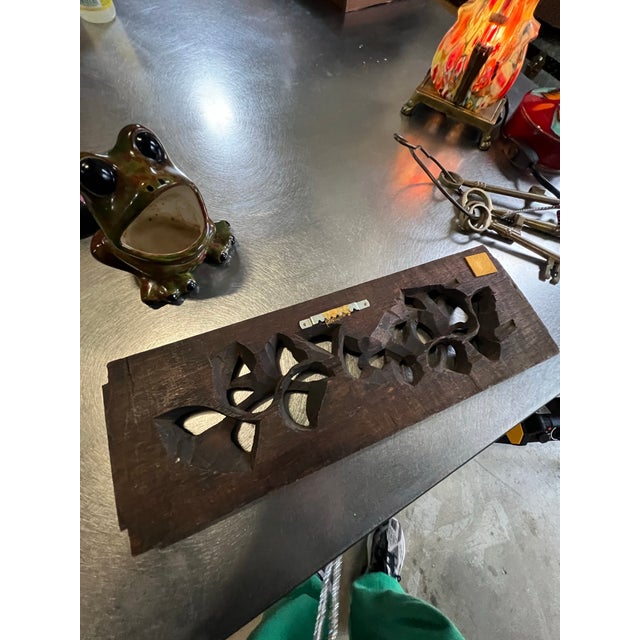 Brown Vintage Wooden Hand Carved Decorative Wall Hanging With Floral Accents For Sale - Image 8 of 8