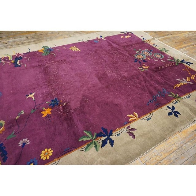1920s Purple Floral Vase Modern Antique Chinese Knotted Art Deco Room Size Rug For Sale - Image 9 of 9