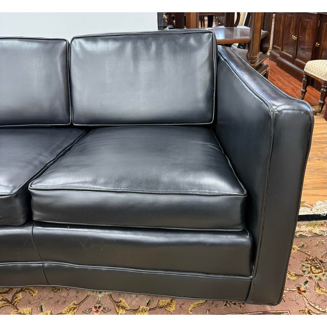 Mid-Century Modern Large Vintage Mid Century Modern Black Naugahyde Sofa For Sale - Image 3 of 9