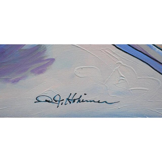 Original oil painting on canvas. Hand signed on front and hand signed, titled and dated on verso by R.J. Hohimer. Canvas...