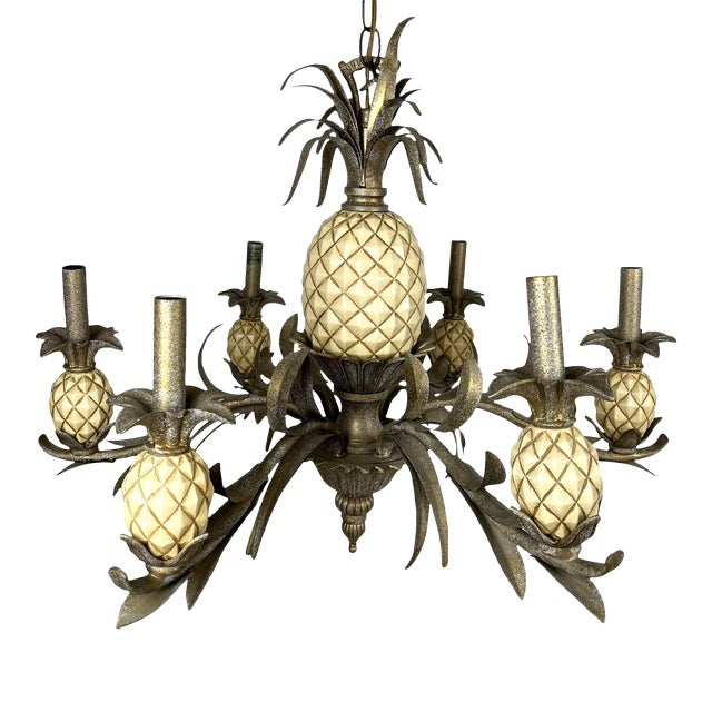 Vintage Pineapple Tole Chandelier For Sale