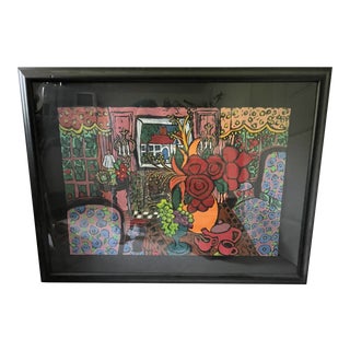 1990s "Afternoon Tea" Interior Scene Serigraph by Laurie Zeszut, Framed For Sale