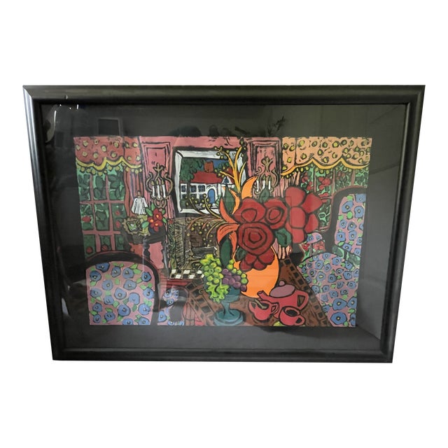 1990s "Afternoon Tea" Interior Scene Serigraph by Laurie Zeszut, Framed For Sale