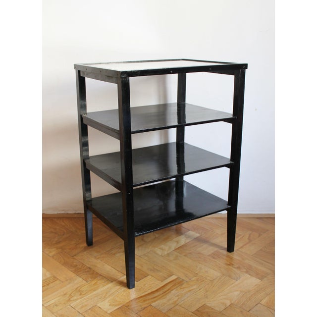 Vintage Czechoslovak Functionalist Étagère in Black Wood and Bevelled Glass, 1940s For Sale - Image 4 of 10