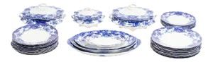 Mid 19th Century Wedgwood Flow Blue Dinnerware - Set of 34