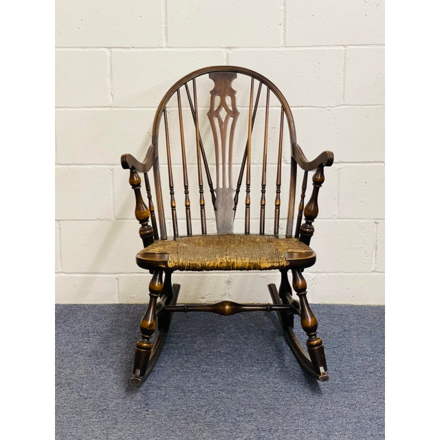 Antique 1800s Windsor Rocking Chair With Rush Seat Chairish