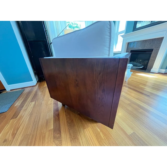 Wood Mid-Century Modern Case Walnut and Chenille Armchair For Sale - Image 7 of 11