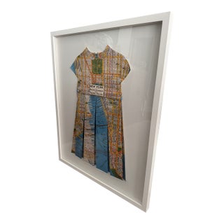 Folded New York City Antique Map Dress in Frame For Sale