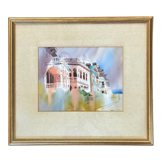 1990s Rhett Thurman “Rainy Battery 11” Original Charleston Watercolor — Signed & Framed For Sale