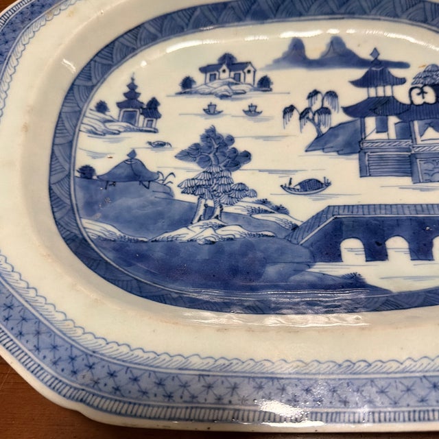 Antique Chinese Blue and White Canton Porcelain Deep Platter, Circa 1830s For Sale - Image 6 of 12