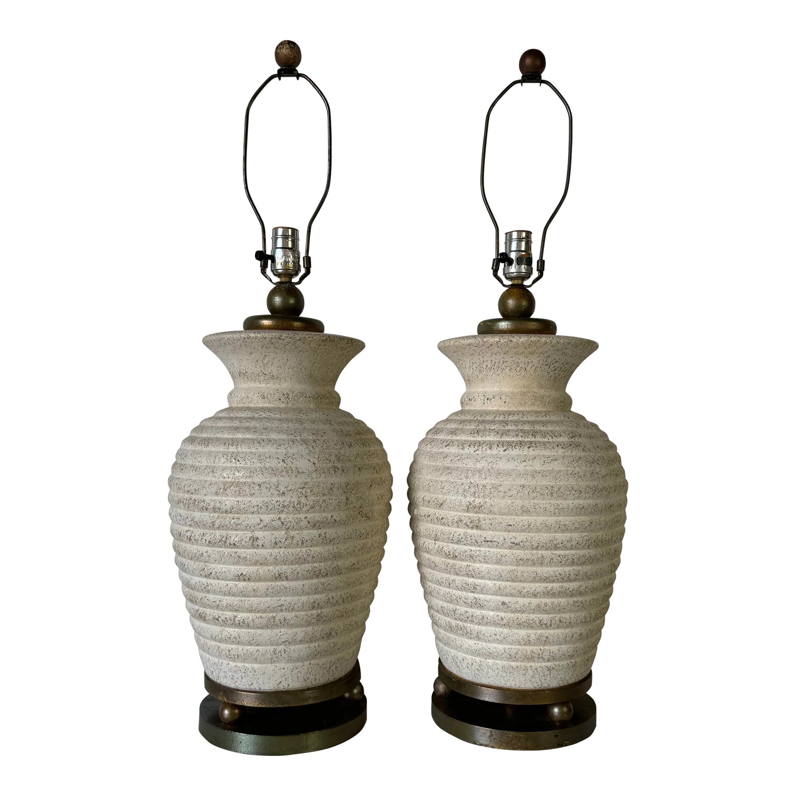 1980s Vintage Ribbed Design Ceramic Table Lamps - a Pair | Chairish