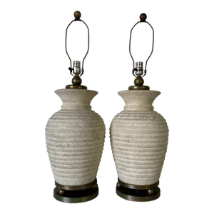 1980s Vintage Ribbed Design Ceramic Table Lamps - a Pair