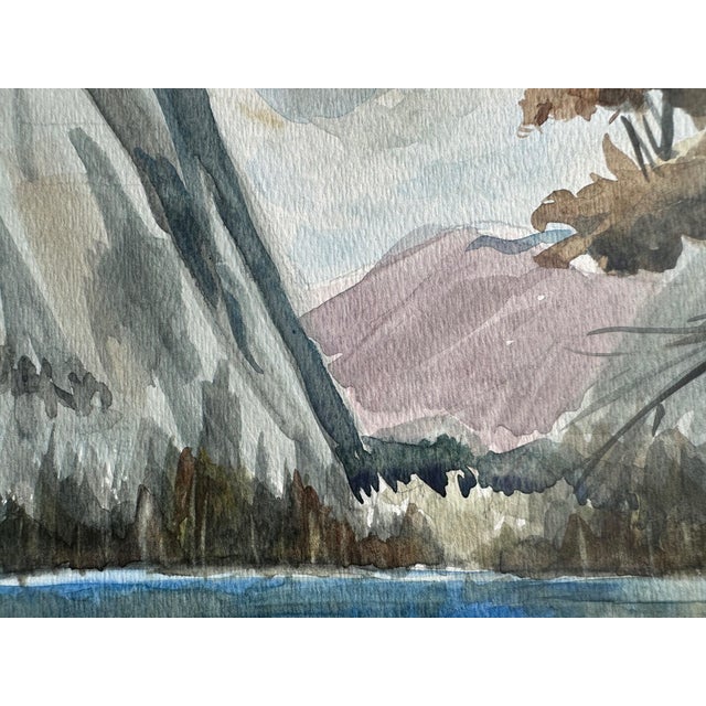 Paper 1960s Watercolor Landscape Painting of Crystal Blue Lake For Sale - Image 7 of 7