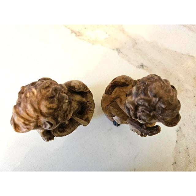 Antique Pair of Hand-Carved Wooden Putti With Instruments For Sale - Image 9 of 10