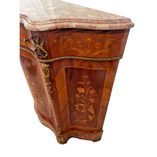 Brown 1960s French Credenza, Bombe Style Locking Console Cabinet, Sideboard, Marquetry For Sale - Image 8 of 13