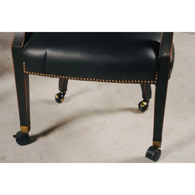 Late 20th Century Late 20th Century Hooker Furniture Ebonized Leather Games Table & Four Cowhide Armchairs For Sale - Image 5 of 17
