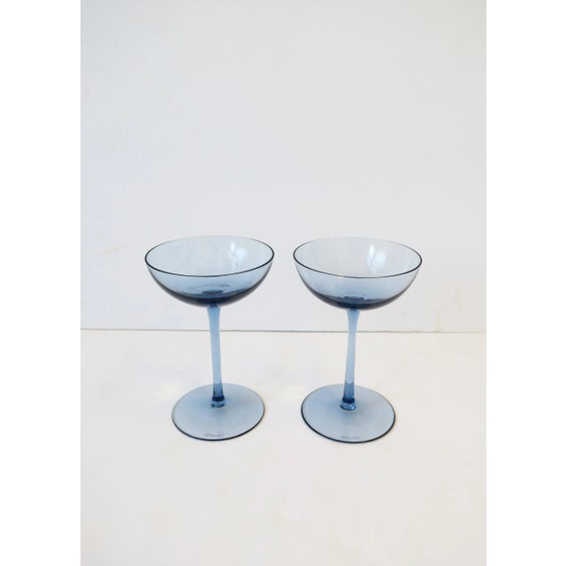 A beautiful pair of Italian Murano blue cocktail or Champagne coupe glasses by Vincenzo Nason & Cie, circa late-20th...