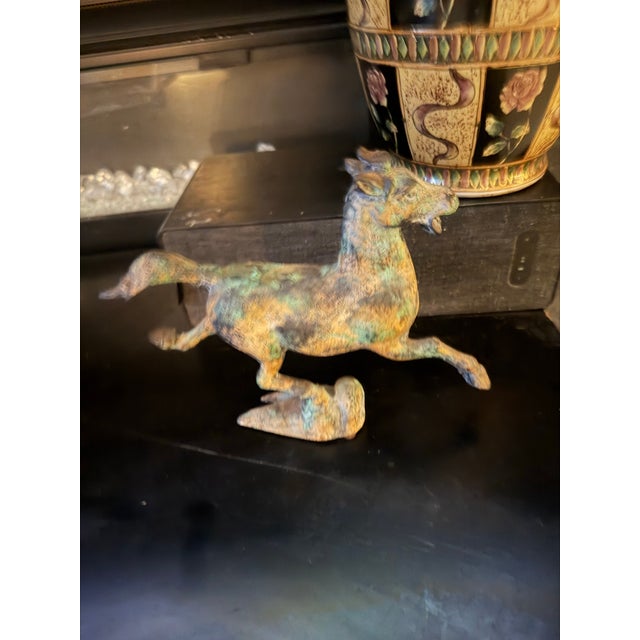 Vintage Han Dynasty Style "Flying Horse of Gansu" Heavy Cast Metal Statue For Sale - Image 12 of 12