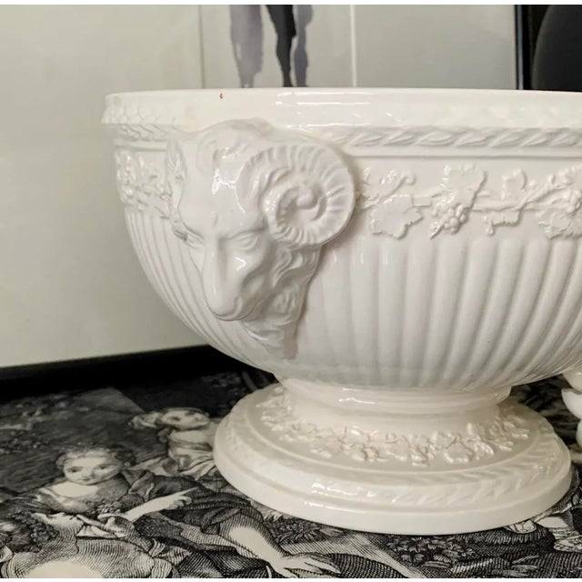 English Wedgwood Queen’s Ware Pedestal Bowl With Ram’s Head Handles For Sale - Image 3 of 10