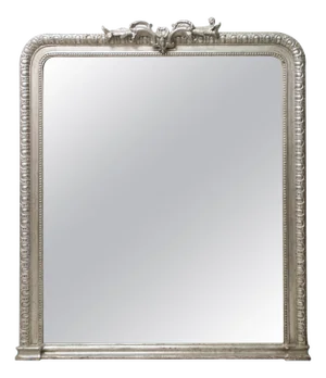 Neoclassical Regency Rectangular Silver Mirror in Hand-Carved Wood