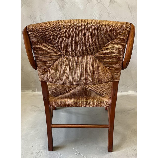 Late 20th Century Vintage Rush Seat Armchair With Bent Rattan Arms, Campaign / Neoclassical Accent Chair in the Style of Donghia For Sale - Image 5 of 10