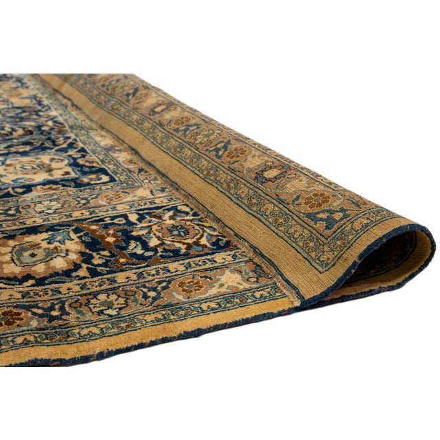 Persian Light Brown Antique Persian Mashad Handmade Wool Rug With Rosette Motif For Sale - Image 3 of 9