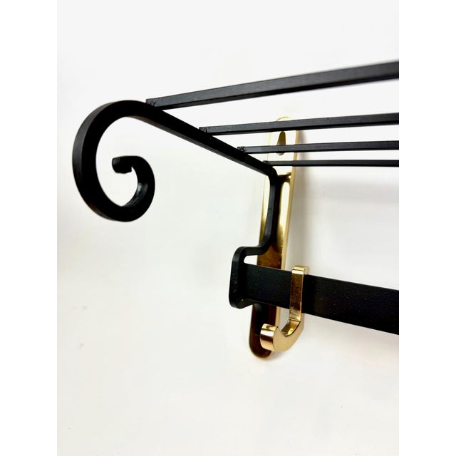 Metal Mid-Century Modern Cast Iron and Brass Coat and Hat Rack, 1960s For Sale - Image 7 of 12