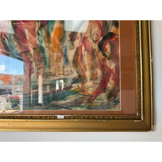 1961 Virel Impressionist Abstract Watercolor Painting – Framed Under Glass/ Sold For Sale - Image 9 of 12
