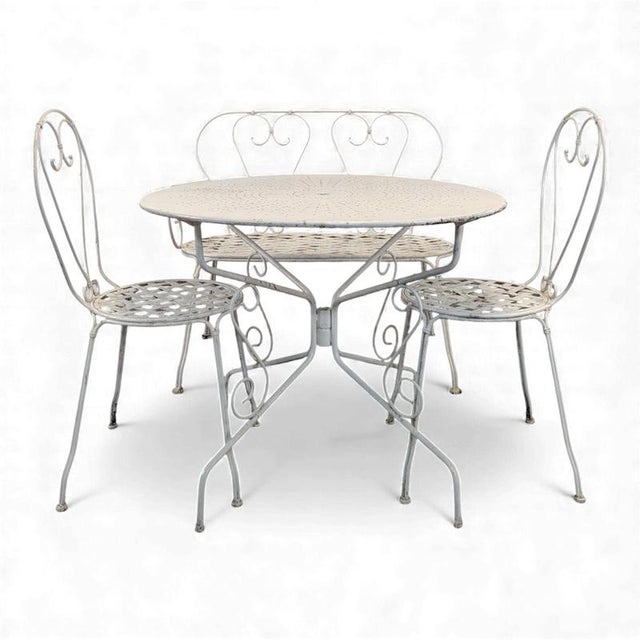 Wrought Iron Garden Table, Chairs and Bench, 1900s, Set of 4 For Sale - Image 11 of 11