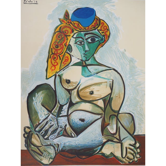 Vintage Woman with Turkish Cap Lithographic Poster after Pablo Picasso For Sale - Image 8 of 8