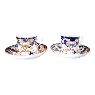 Early 19th Century Royal Crown Derby Imari Pair Teacup & Saucer Sets- 4 Pieces For Sale