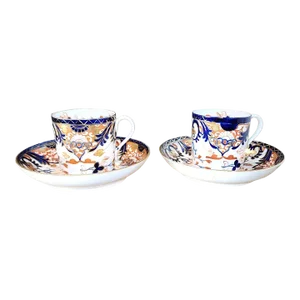 Early 19th Century Royal Crown Derby Imari Pair Teacup & Saucer Sets- 4 Pieces