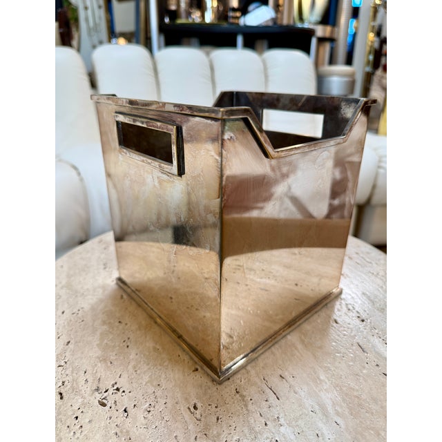 Silver Mid-Century Modern Polished Metal Basket For Sale - Image 8 of 9