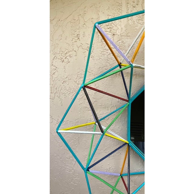 Funky One-of-a-Kind Hand-Painted Geometric Metal Mirror – 3d Sunburst Wall Art For Sale In Miami - Image 6 of 18