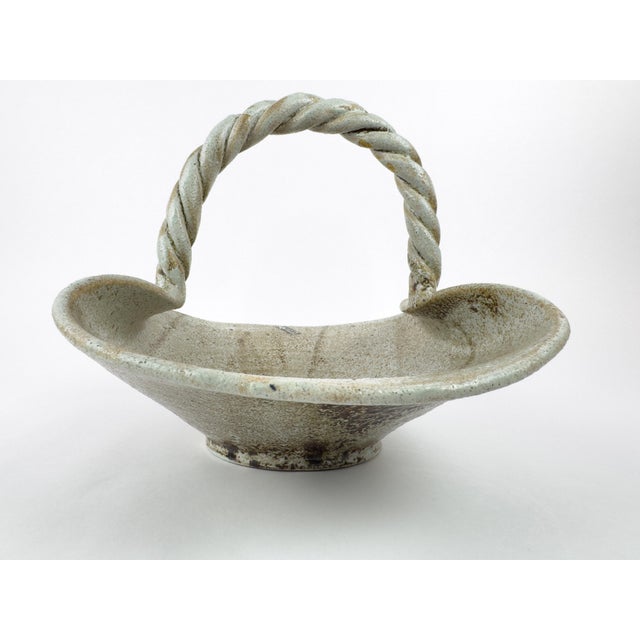 Vintage Accolay Stoneware Basket With Twisted Handle, France, 1960s For Sale - Image 10 of 16