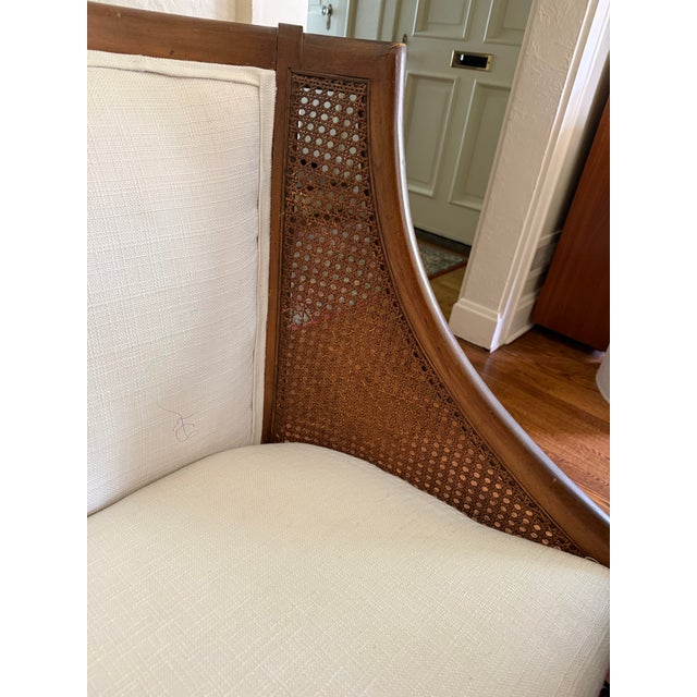 Vintage Cane-Back Upholstered Settee / Loveseat For Sale - Image 9 of 9