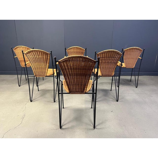 Wicker Chairs attributed to Frederick Weinberg, 1960s, Set of 6 For Sale - Image 4 of 11